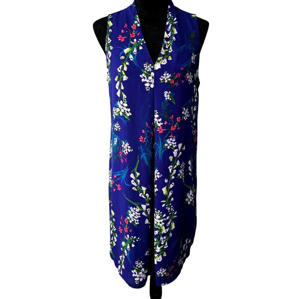 Worthington Womens Floral V-Neck Sleeveless Shift Dress Blue Size 10 A3